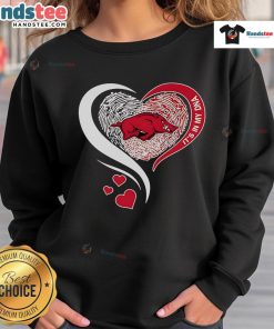 Arkansas Razorbacks sweatshirt featuring a fingerprint heart design, showcasing school spirit and unique style.