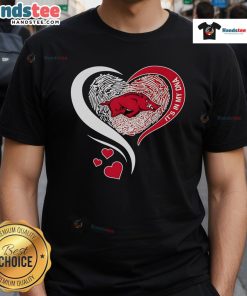 Nice Fingerprint Heart Arkansas Razorbacks T-Shirt showcasing DNA design, perfect for fans and alumni of the team.