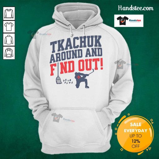 Nice Florida Tkachuk Around And Find Out Hoodie displayed on a model, showcasing stylish design and vibrant colors.