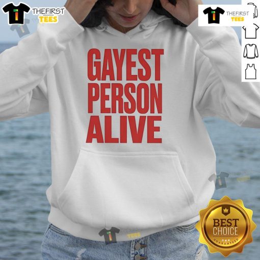Nice G Flip hoodie featuring 'Gayest Person Alive' design, perfect for LGBTQ+ pride and casual streetwear fashion.