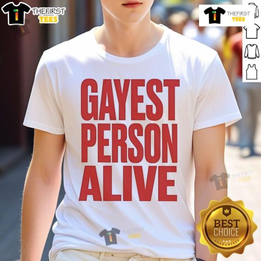 Colorful 'Nice G Flip Gayest Person Alive' T-Shirt design featuring vibrant graphics and bold text for pride celebration.