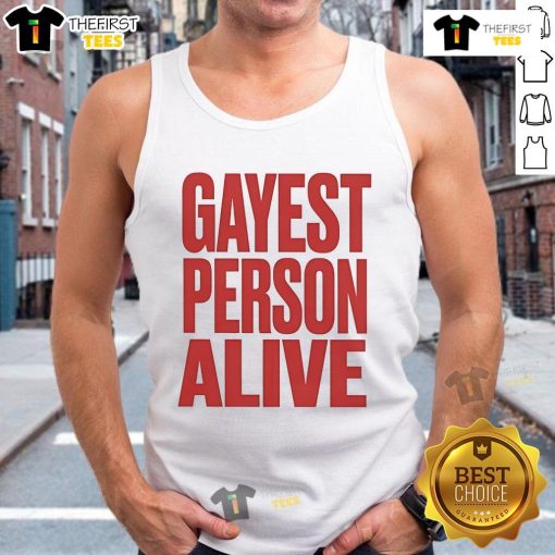 Stylish tank top featuring 'Gayest Person Alive' design by Nice G, perfect for pride events and LGBTQ+ celebrations.
