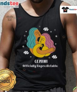 Stylish Nice Gemini Officially Unpredictable Tank Top featuring a bold graphic design, perfect for casual summer wear.