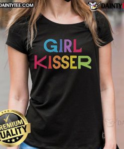 Nice girl in red kissing, wearing a stylish ladies tee with a playful design, perfect for casual outings and fun moments.