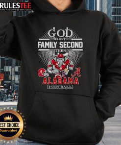 Alabama Football mascot hoodie featuring 'Nice God First Family Second' design, perfect for fans and casual wear.