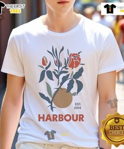 Alt Text: Nice Harbour Rose Est 2014 T-Shirt featuring a stylish design, perfect for casual wear and flower enthusiasts.