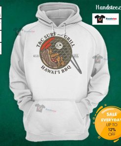 Cozy Nice Hawaii BBQ Jersey hoodie displayed on a wooden table, perfect for casual beach outings and BBQ gatherings.