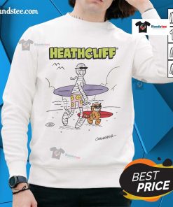 Alt Text: Nice Heathcliff and the Summer Mummy sweatshirt displayed on a model, showcasing trendy summer fashion.