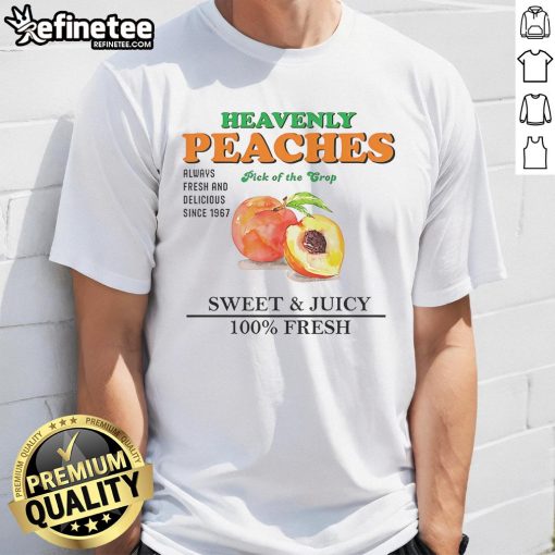Alt Text: Nice Heavenly Peaches T-Shirt featuring fresh, sweet, and juicy peaches perfect for fruit lovers and summer vibes.