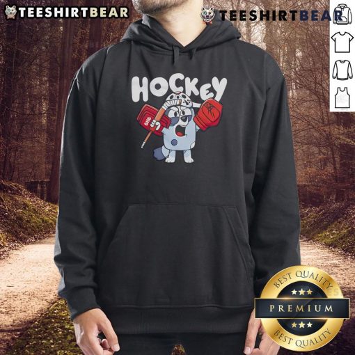 Nice Hockey Bluey Cartoon Hoodie featuring vibrant graphics of Bluey playing hockey, perfect for kids and fans alike.