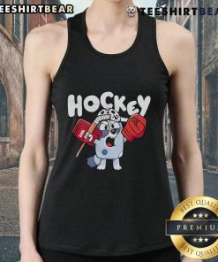Alt Text: Cute bluey cartoon tank top featuring a nice hockey design, perfect for fans and casual wear.