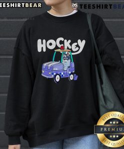 Alt Text: Cozy blue sweatshirt featuring a hockey design, perfect for fans, titled 'Nice Hockey Bluey Go By Car Sweatshirt'.