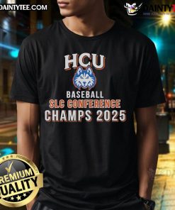 Alt Text: Houston Christian Huskies HCU Baseball SLC Conference Champs 2025 T-shirt showcasing team pride and championship spirit.