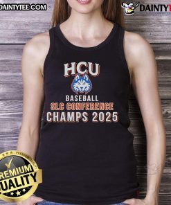 2025 HCU Baseball SLC Conference Champs tank top featuring Nice Houston Christian Huskies design.