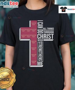 Virginia Tech Hokies logo ladies tee featuring 'I Can Do All Things Through Christ Who Strengthens Me' design.