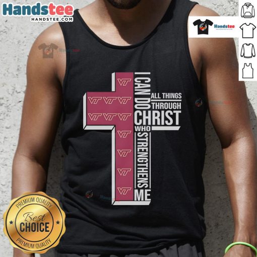 Virginia Tech Hokies logo tank top with 'I Can Do All Things Through Christ Who Strengthens Me' text.