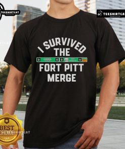 Alt Text: Nice I Survived The Fort Pitt Merge T-Shirt featuring a bold graphic design celebrating the event.