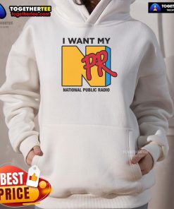 Cozy 'Nice, I Want My NPR National Public Radio Hoodie' in navy blue, perfect for fans of public radio and casual wear.