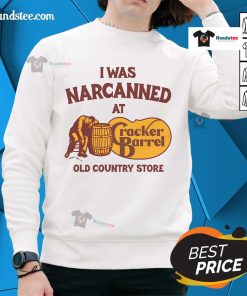 Cozy sweatshirt featuring 'Nice, I Was Narcanned' design at an old country store, perfect for casual wear.