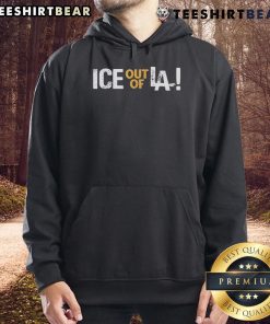 Los Angeles anti-ICE protest with activists wearing 'Nice Ice Out' hoodies, showcasing solidarity against immigration policies.