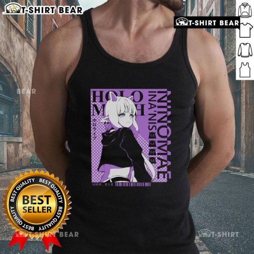 Alt Text: Ninomae Inanis wearing a stylish tank top, showcasing Hololive VTuber fashion in a vibrant pose.