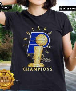 2025 Champions limited ladies tee featuring Nice Indiana Pacers logo, perfect for fans celebrating their team's victory.