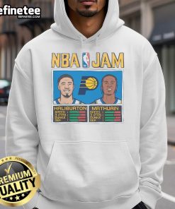 Alt Text: Stylish Nice Indiana Pacers NBA Jam hoodie featuring Haliburton and Mathurin, perfect for fans of the team.