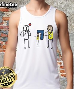 Cartoon tank top featuring T.J. McConnell from the Indiana Pacers celebrating a Finals Game 7 moment.