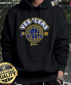 Alt Text: 2025 Indiana Pacers Conference Champions hoodie featuring 'Yes Cers' design for center position fans.