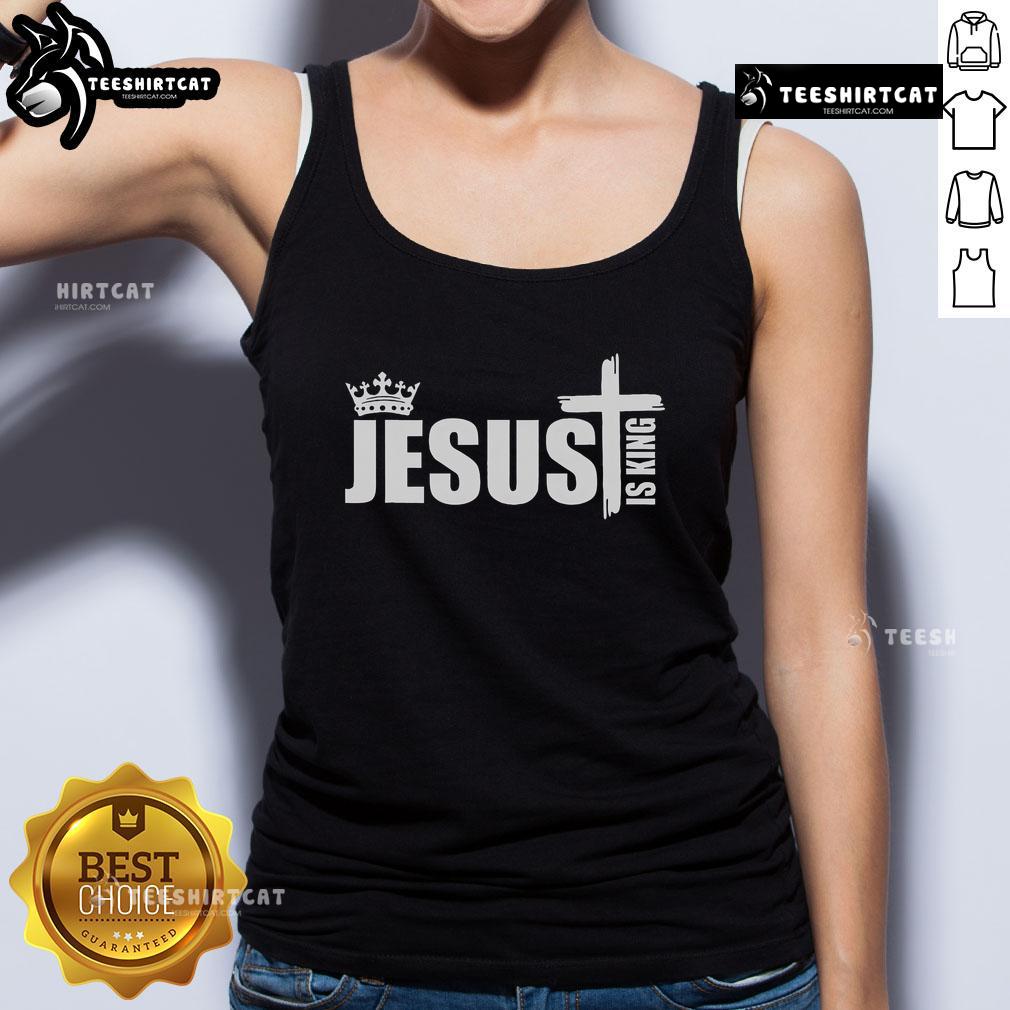 Nice Jesus Is King Simple Crown Logo Tank Top Simple crown logo on a tank top with Jesus is King text, perfect for faith-inspired fashion.
