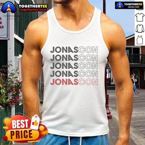Jonas Brothers tank top featuring a repetitive design, perfect for fans at JonasCon events and casual wear.