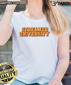 Alt Text: Kai Cenat streamer university ladies tee featuring vibrant graphics and trendy design for fans of gaming apparel.