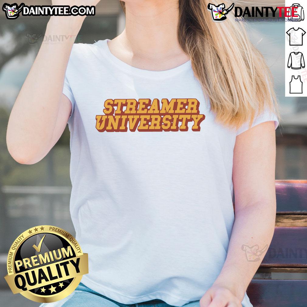 Nice Kai Cenat Streamer University Ladies Tee Alt Text: Kai Cenat streamer university ladies tee featuring vibrant graphics and trendy design for fans of gaming apparel.