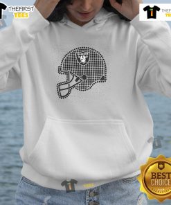 Alt Text: Stylish Nice Las Vegas Raiders polka dots helmet hoodie in black, showcasing team spirit and trendy design.