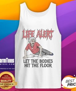 Nice Life Alert 'Let The Bodies Hit The Floor' tank top featuring bold text on a stylish black background for casual wear.