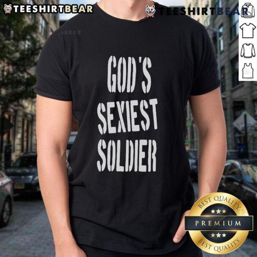 Lizzo confidently wears a God's Sexiest Soldier T-shirt, showcasing her unique style and vibrant personality.