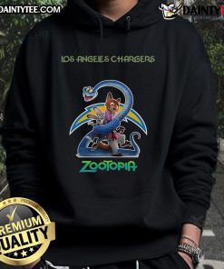 Stylish Nice Los Angeles Chargers Zootopia 2 hoodie featuring vibrant colors and unique design, perfect for fans.