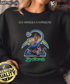 Nice Los Angeles Chargers Zootopia 2 sweatshirt featuring vibrant graphics and a cozy design for fans.