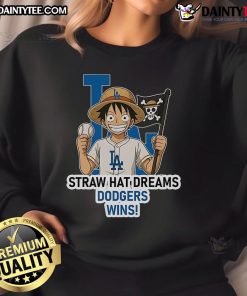 Alt Text: Los Angeles Dodgers Monkey D. Luffy Sweatshirt featuring vibrant design for fans of sports and anime.