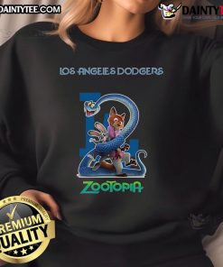 Cozy Los Angeles Dodgers Zootopia 2 sweatshirt featuring vibrant graphics, perfect for fans and casual wear.