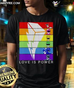 Nice Love Is Power Rangers T-Shirt featuring vibrant graphics of Power Rangers, perfect for fans and casual wear.
