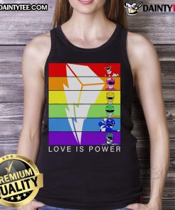 Nice Love is Power Rangers tank top featuring vibrant colors and iconic characters, perfect for fans and casual wear.