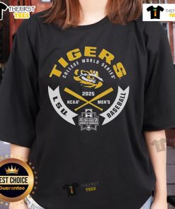 Alt Text: Ladies tee featuring Nice LSU Tigers design for the 2025 College World Series NCAA Baseball event.