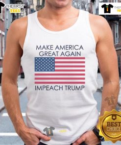 Alt Text: Anti-Trump flag tank top featuring 'Make America Great Again' and 'Impeach Trump' slogans in bold colors.