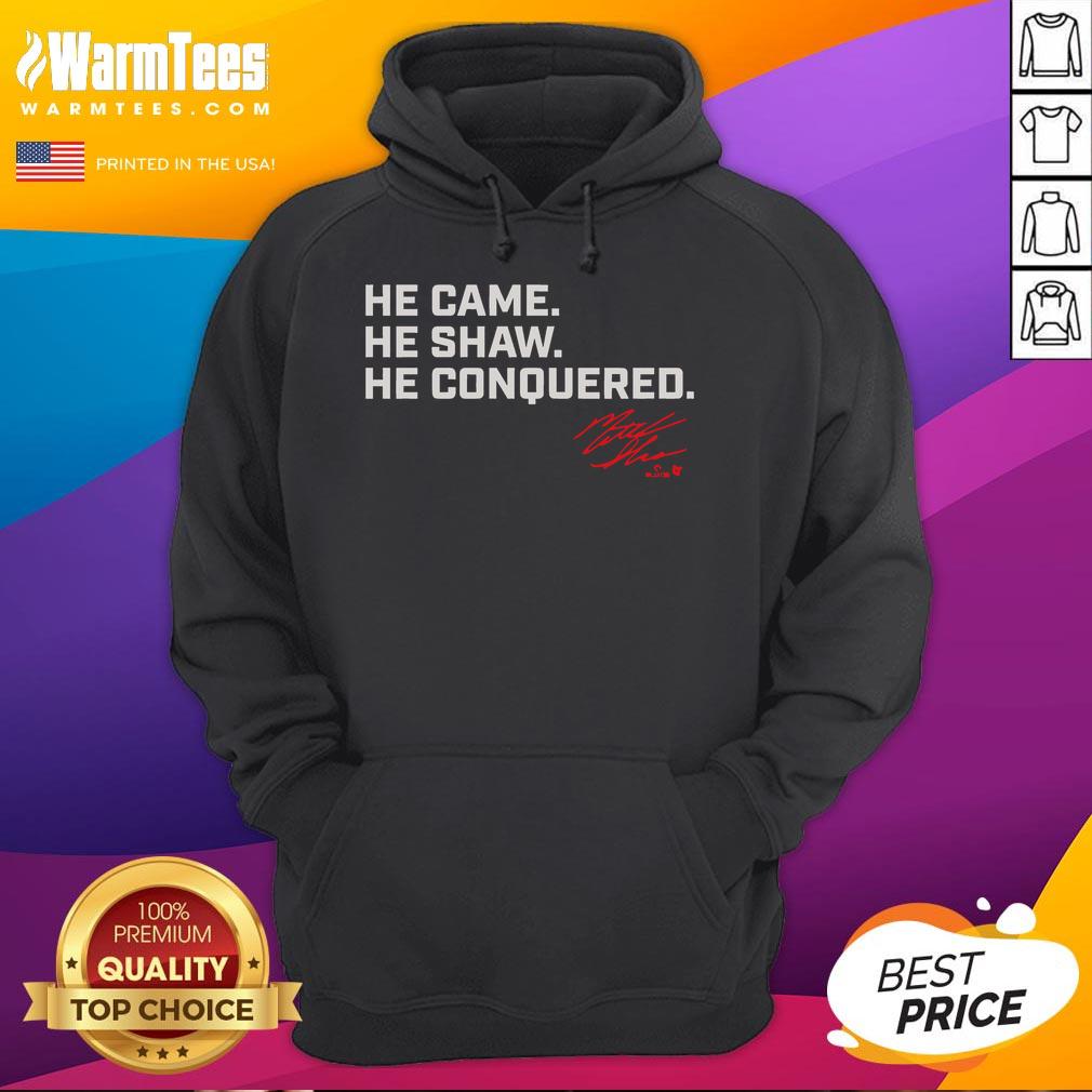 Nice Matt Shaw He Came. He Shaw. He Conquered Hoodie Nice Matt Shaw He Came He Shaw He Conquered hoodie showcased in a stylish setting, perfect for casual wear.