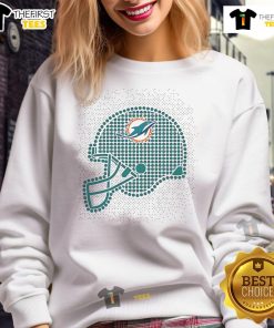 Stylish Miami Dolphins polka dots sweatshirt featuring a vibrant helmet design, perfect for fans and casual wear.