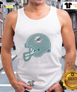 Alt Text: Stylish Miami Dolphins polka dots helmet tank top perfect for game day and summer sportswear.