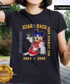 Nice Mickey Florida Panthers Back to Back 2025 Stanley Cup Champions ladies tee featuring vibrant team graphics.
