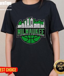 Stylish 2025 Milwaukee Bucks basketball ladies' tee in city-inspired design, perfect for fans and everyday wear.