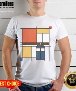 Nice Mondrian Who T-Shirt featuring abstract geometric designs inspired by Piet Mondrian's art style.